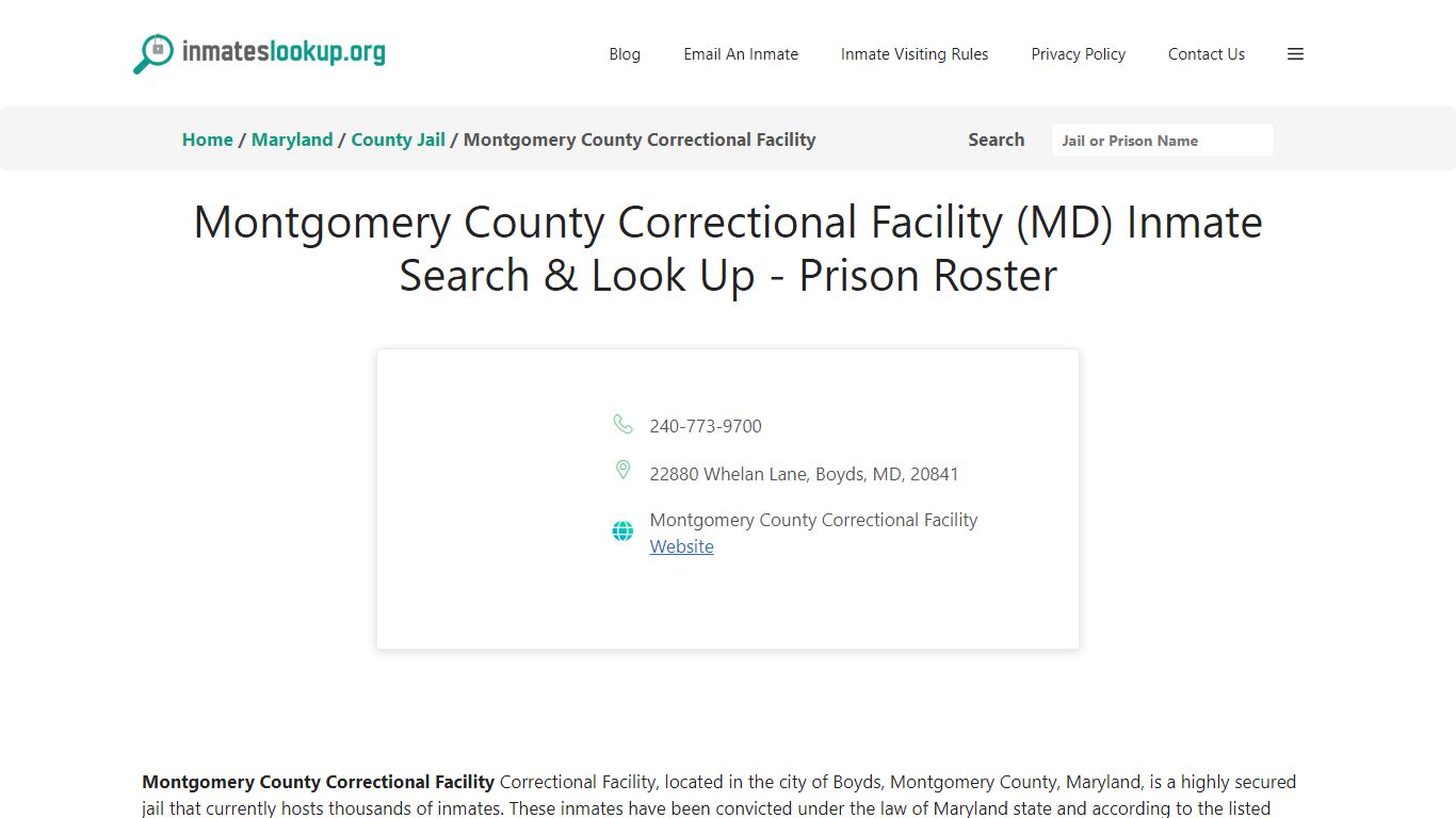 Montgomery County Correctional Facility (MD) Inmate Search & Look Up ...